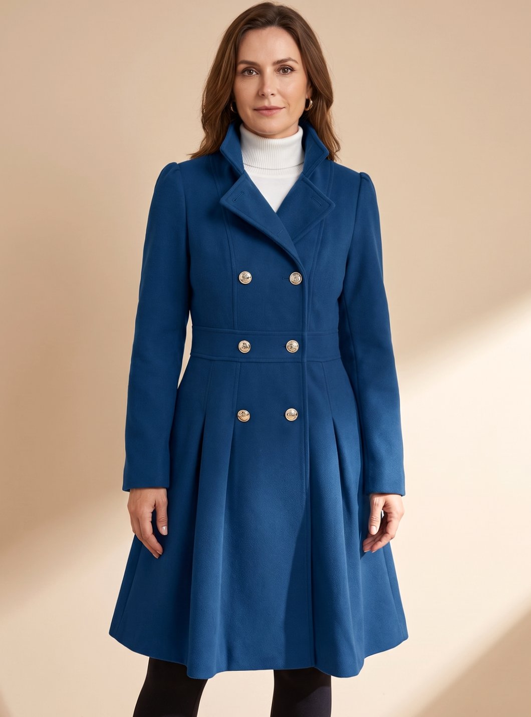 Women's Tailored Flared Wool Coat | Greta in Yellow - Juana Fashion