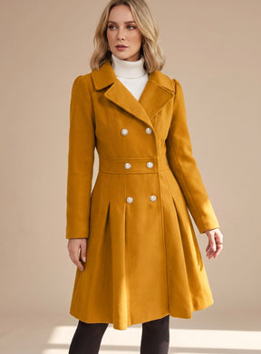 Women's Tailored Flared Wool Coat | Greta in Navy - Juana Fashion