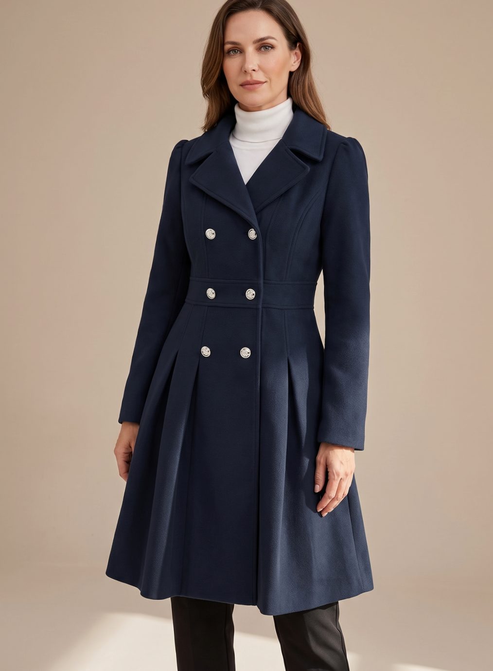 Women's Tailored Flared Wool Coat | Greta in Black - Juana Fashion