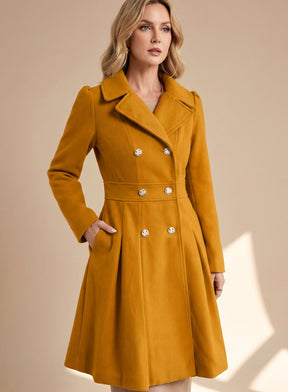 Women's Tailored Flared Wool Coat | Greta in Yellow - Juana Fashion