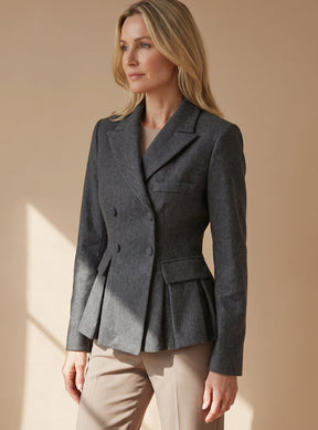 Women's Fitted Double-Breasted Peplum Blazer | Greta in Dark Gray - Juana Fashion