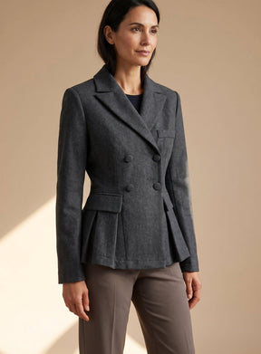 Women's Fitted Double-Breasted Peplum Blazer | Greta in Dark Gray - Juana Fashion