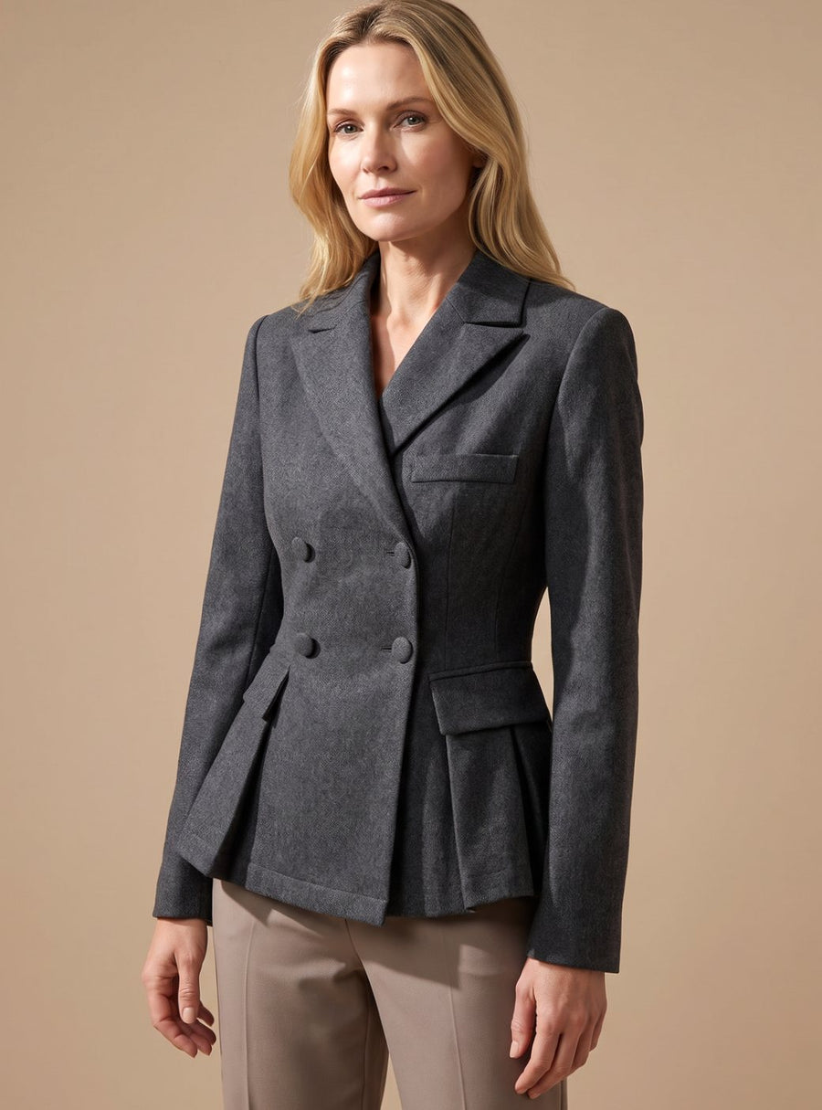 Women's Fitted Double-Breasted Peplum Blazer | Greta in Dark Gray - Juana Fashion