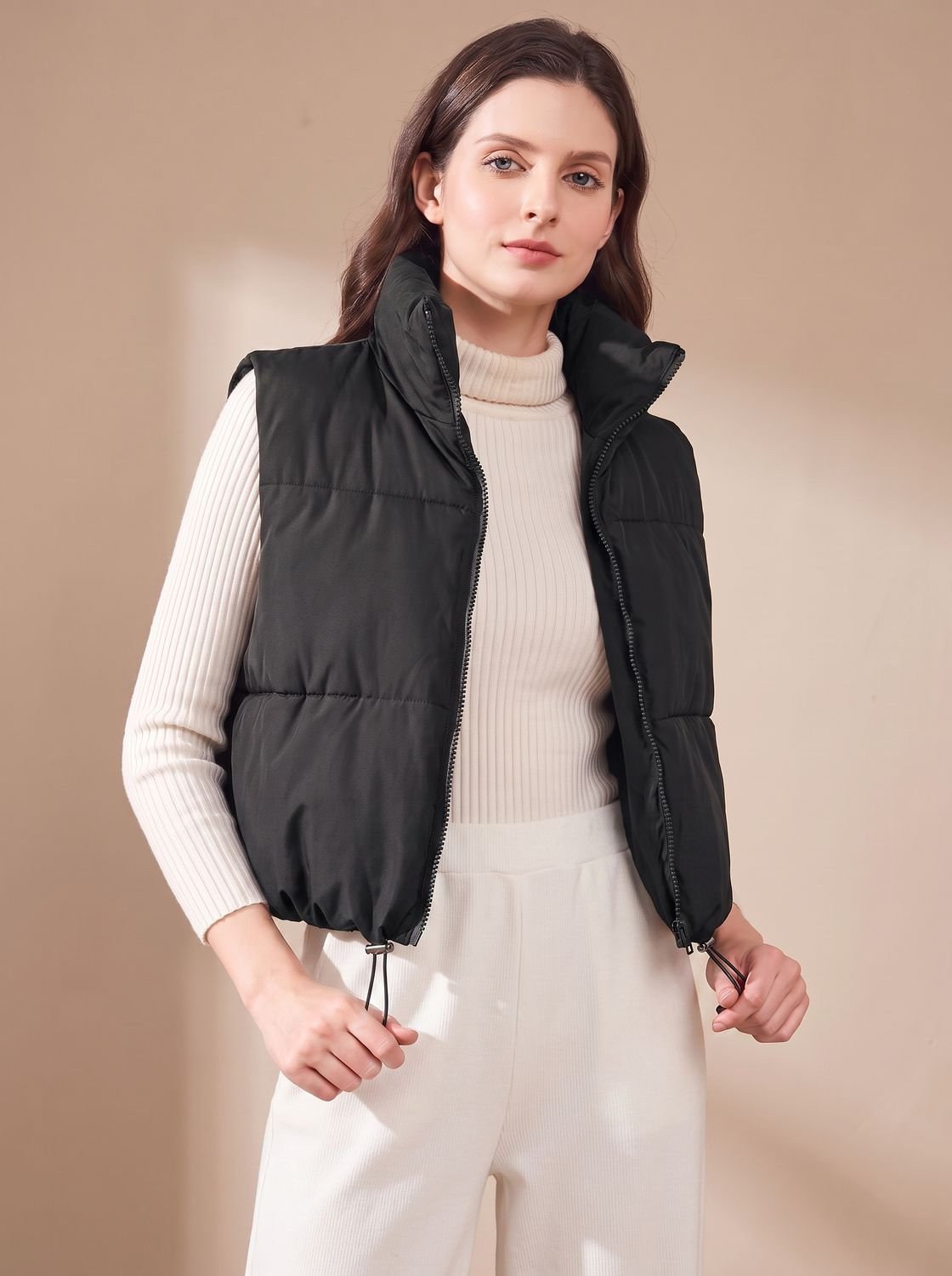 Women's Ultralight Cropped Quilted Vest | Annika in Coffee - Juana Fashion