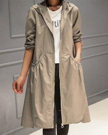 Women's Long Water-Repellent Hooded Trench Coat | Charlotte in Khaki - Juana Fashion