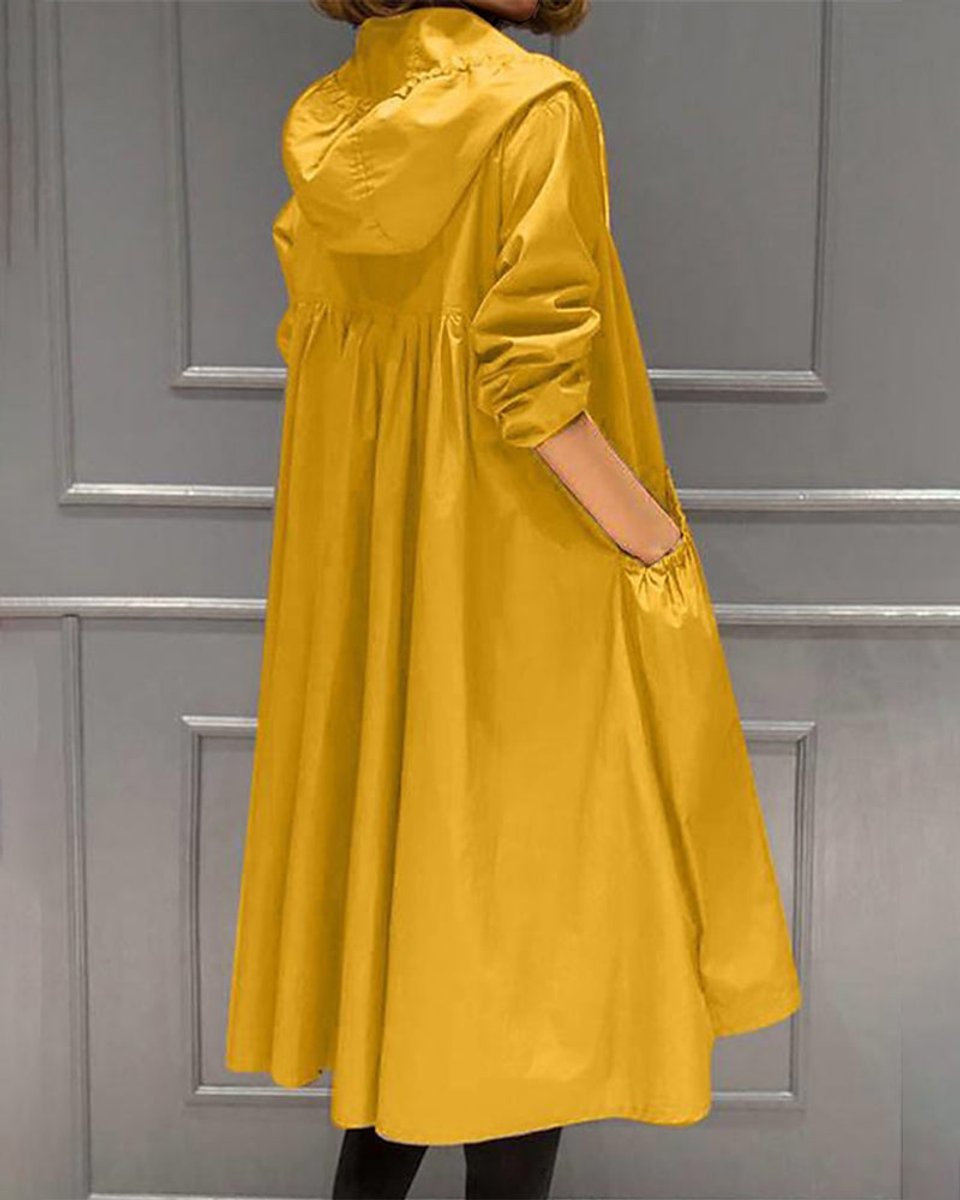 Women's Long Water-Repellent Hooded Trench Coat | Charlotte in Khaki - Juana Fashion