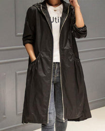 Women's Long Water-Repellent Hooded Trench Coat | Charlotte in Khaki - Juana Fashion