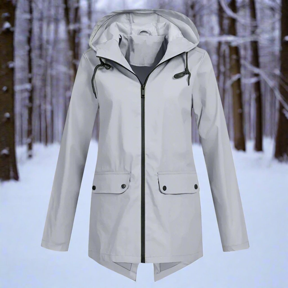 Women's Rain Jacket with Zippered Pockets | Emilia in Coffee - Juana Fashion