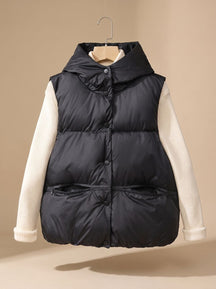 Women's Insulated Hooded Snap-Front Vest | Leonie in Black - Juana Fashion