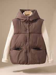 Women's Insulated Hooded Snap-Front Vest | Leonie in Brown - Juana Fashion