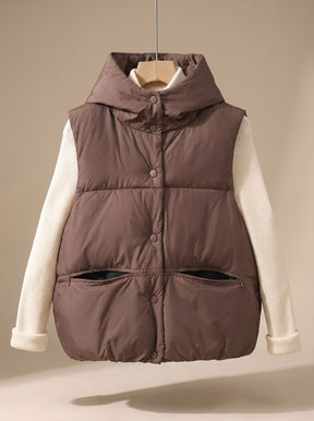 Women's Insulated Hooded Snap-Front Vest | Leonie in Brown - Juana Fashion