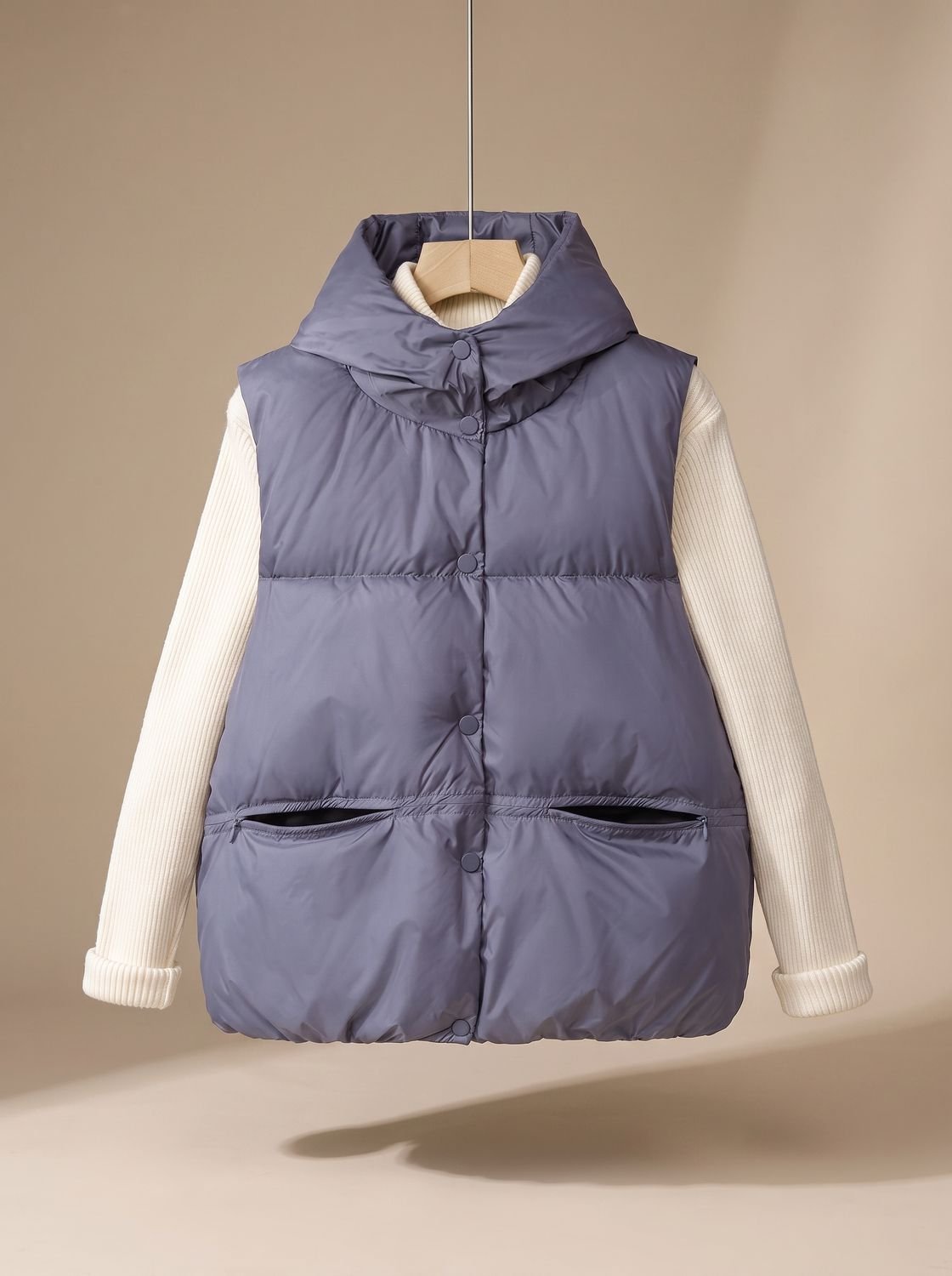 Women's Insulated Hooded Snap-Front Vest | Leonie in Purple - Juana Fashion