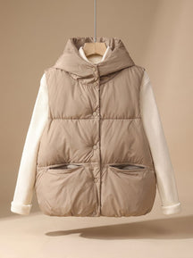 Women's Insulated Hooded Snap-Front Vest | Leonie in Khaki - Juana Fashion