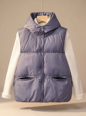 Women's Insulated Hooded Snap-Front Vest | Leonie in Brown - Juana Fashion