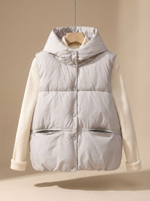 Women's Insulated Hooded Snap-Front Vest | Leonie in Milky Beige - Juana Fashion