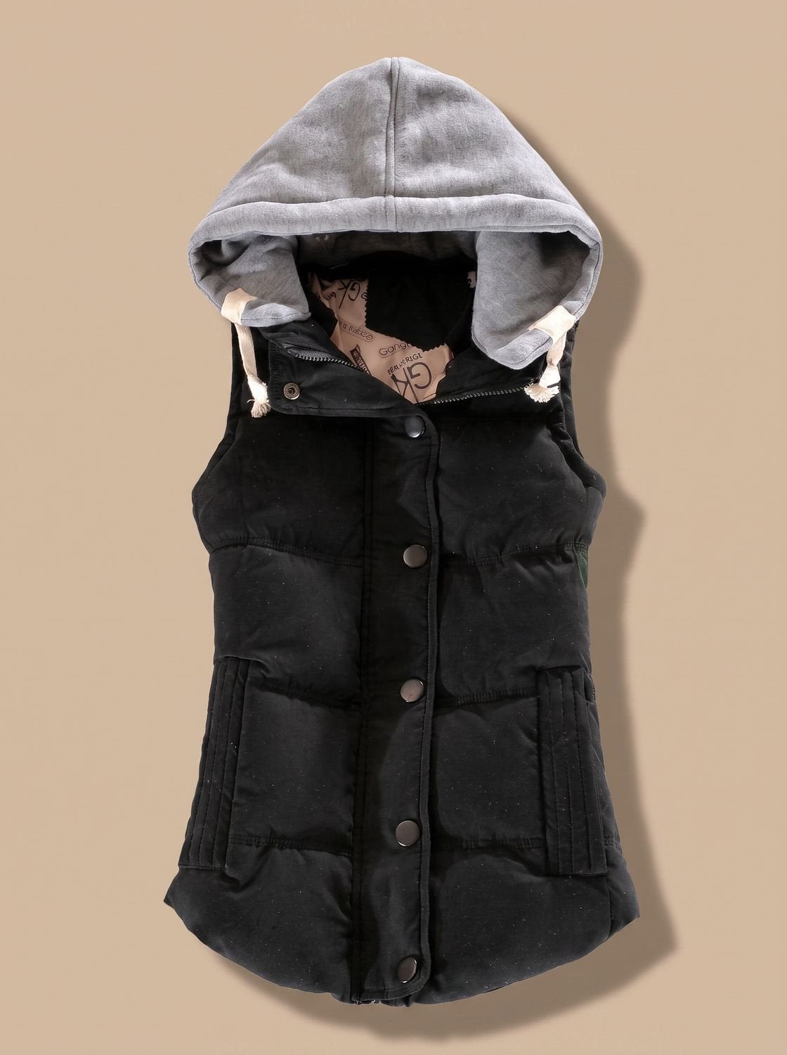 Women's Insulated Vest with Contrast Hood | Charlotte in Black - Juana Fashion