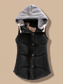 Women's Insulated Vest with Contrast Hood | Charlotte in Black - Juana Fashion
