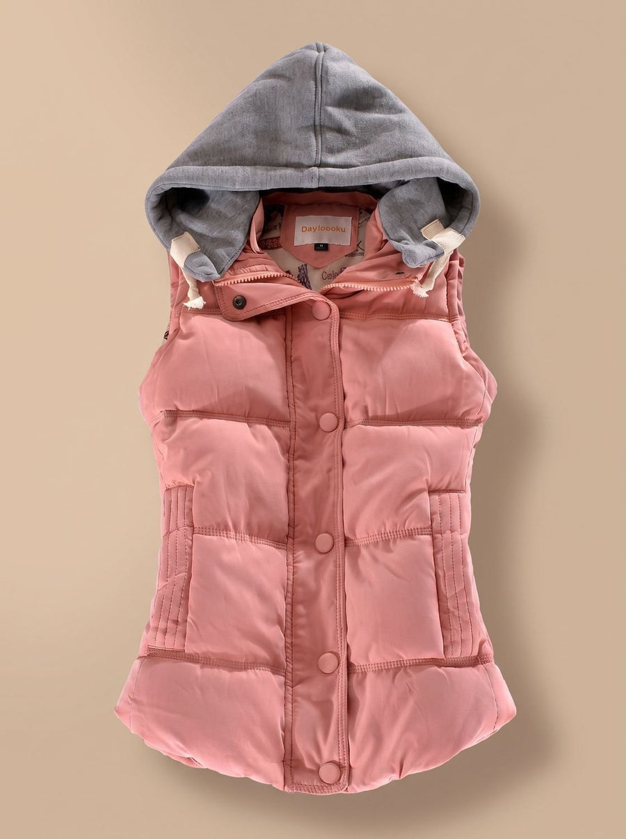 Women's Insulated Vest with Contrast Hood | Charlotte in Pink - Juana Fashion