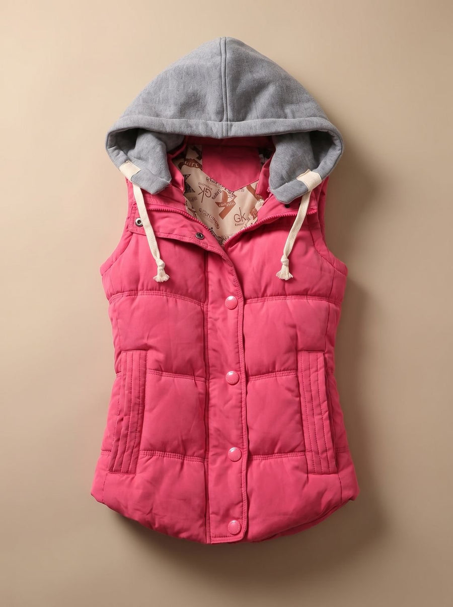 Women's Insulated Vest with Contrast Hood | Charlotte in Fuchsia - Juana Fashion