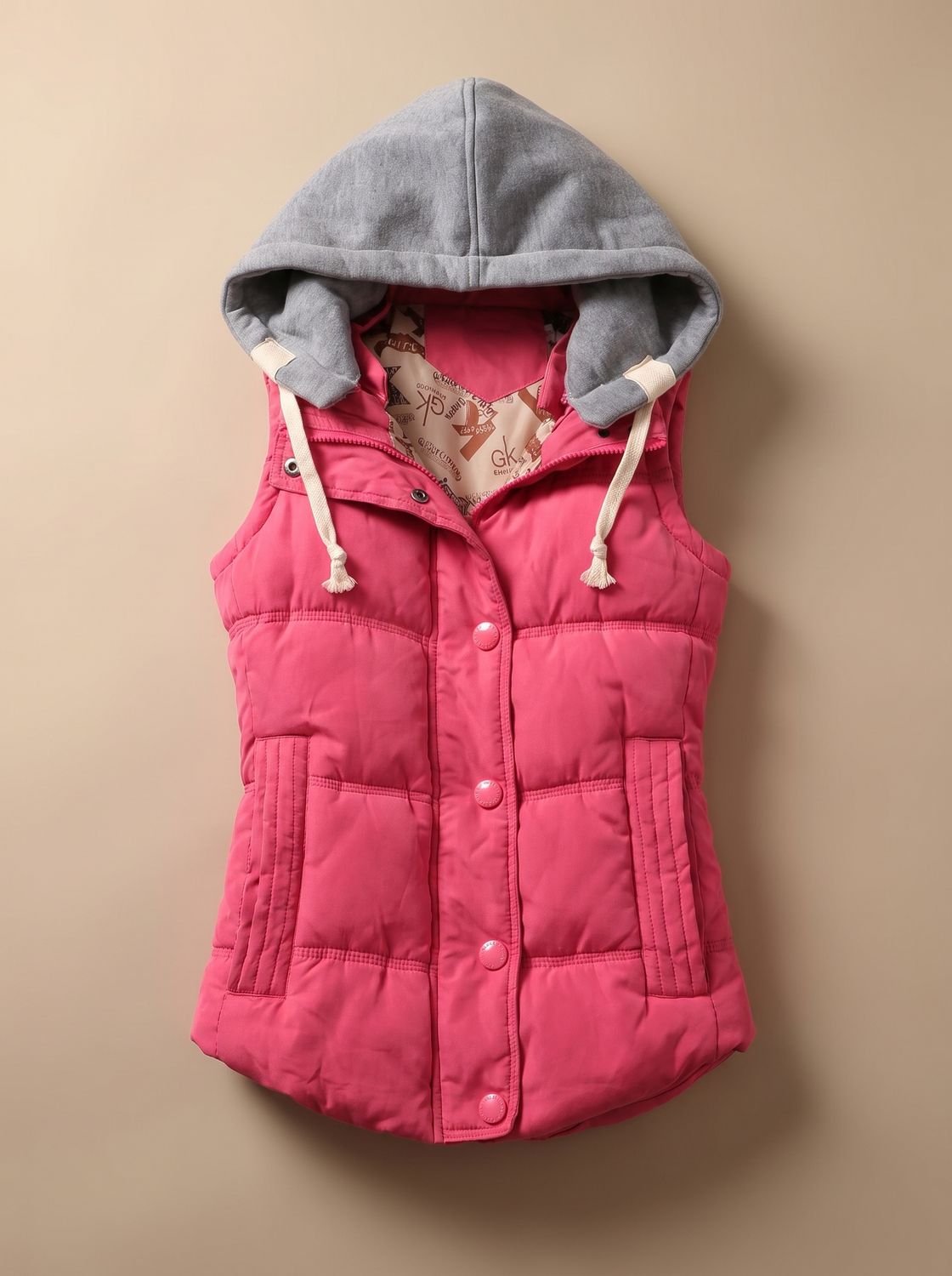 Women's Insulated Vest with Contrast Hood | Charlotte in Fuchsia - Juana Fashion