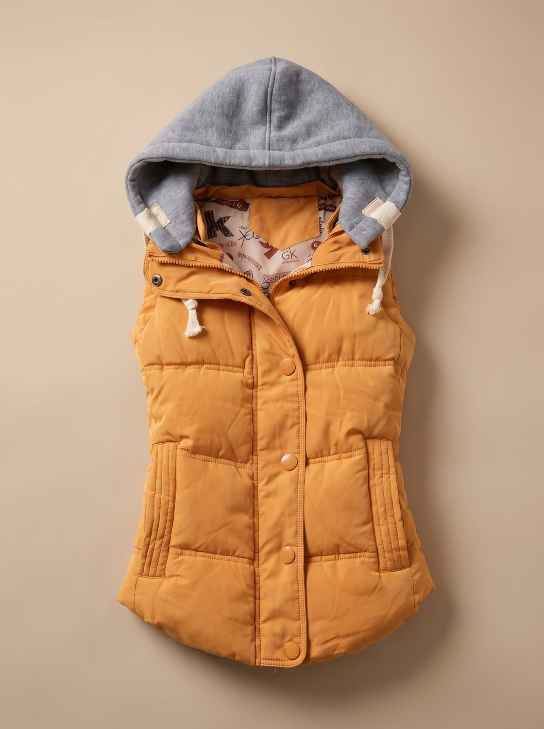 Women's Insulated Vest with Contrast Hood | Charlotte in Yellow - Juana Fashion