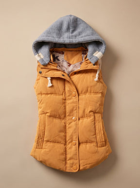 Women's Insulated Vest with Contrast Hood | Charlotte in Yellow - Juana Fashion