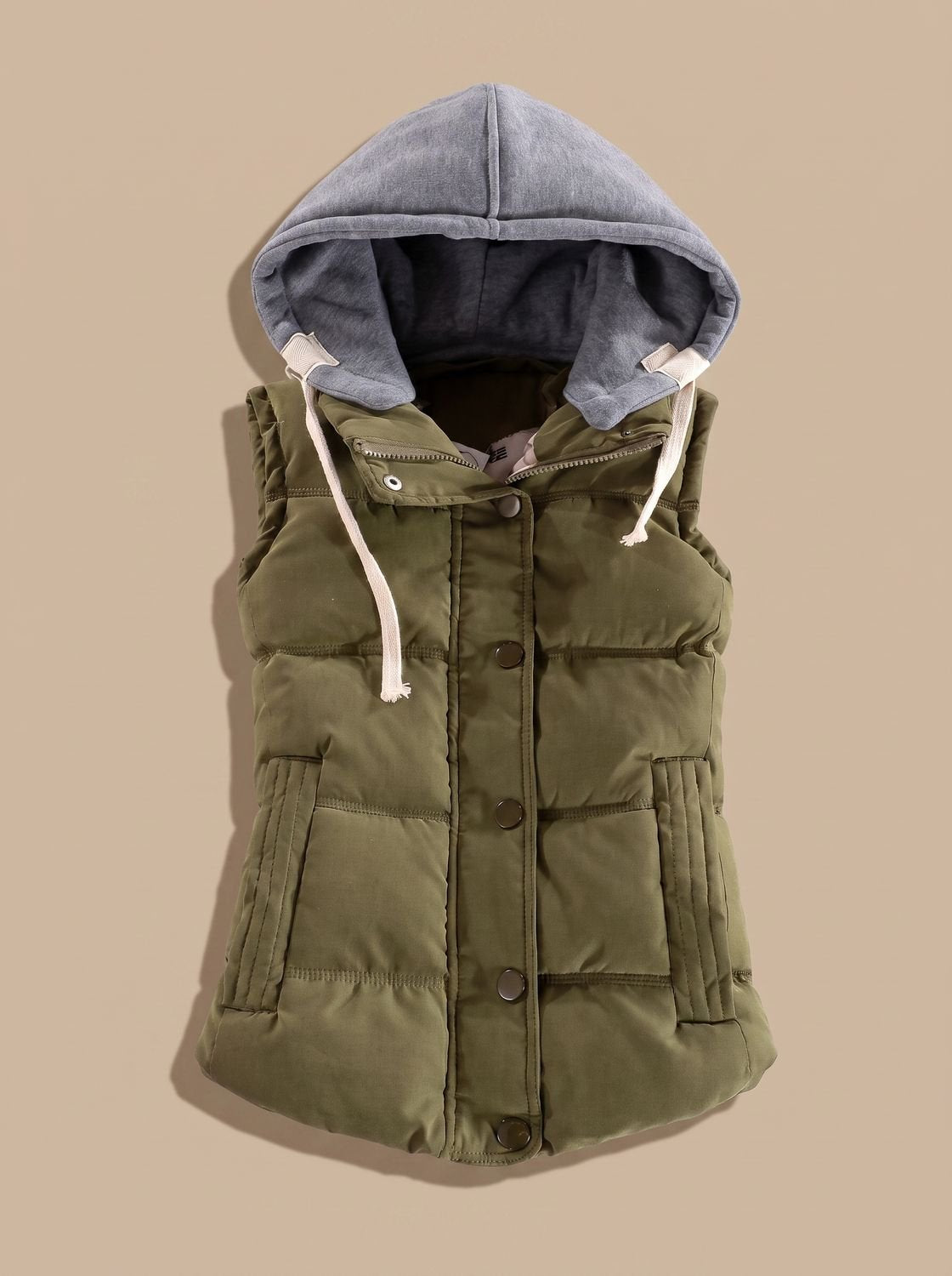 Women's Insulated Vest with Contrast Hood | Charlotte in Olive Green - Juana Fashion