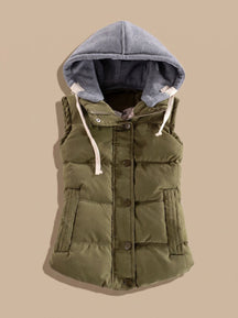 Women's Insulated Vest with Contrast Hood | Charlotte in Olive Green - Juana Fashion