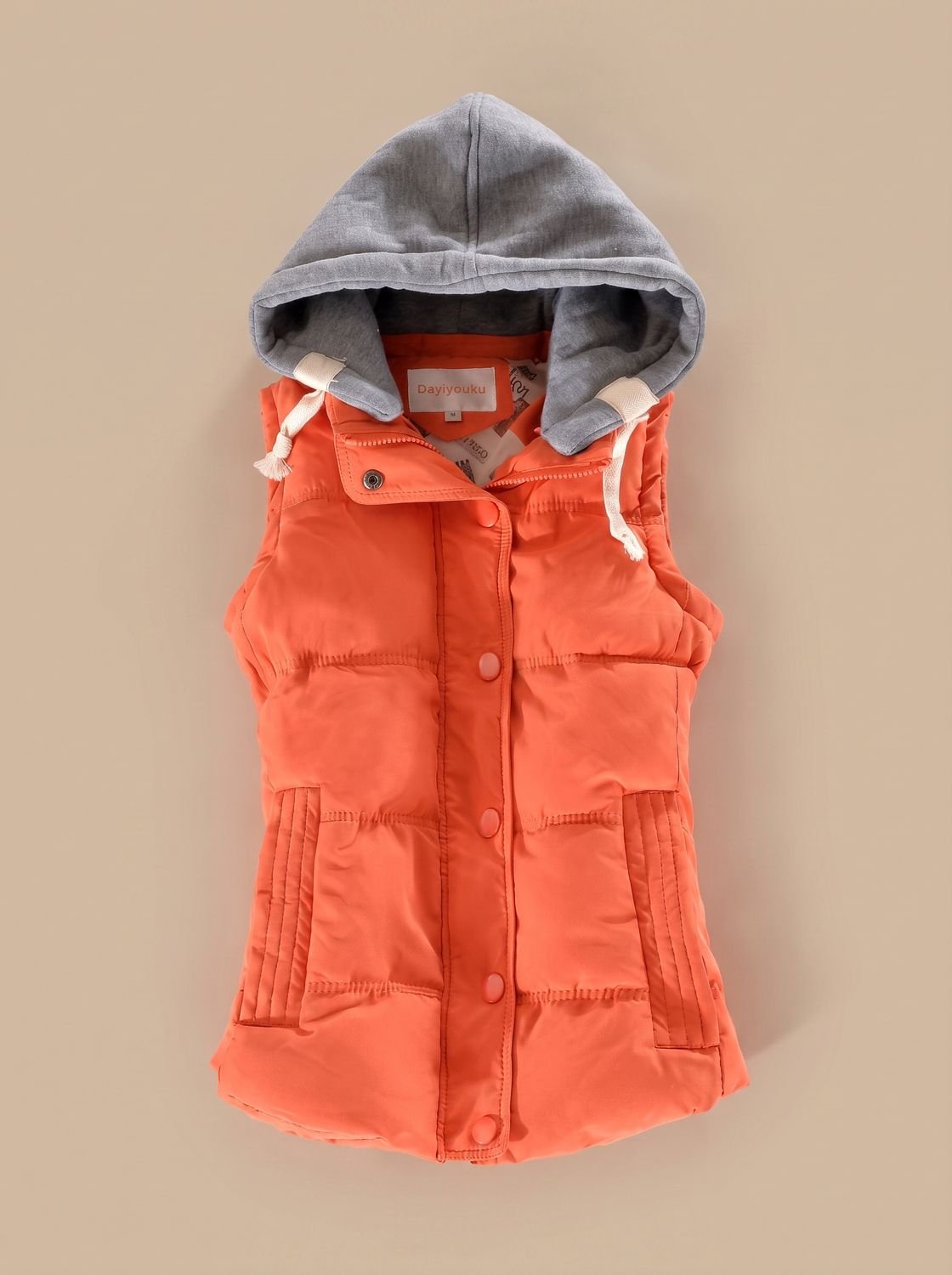 Women's Insulated Vest with Contrast Hood | Charlotte in Orange - Juana Fashion