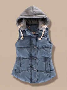 Women's Insulated Vest with Contrast Hood | Charlotte in Blue Gray - Juana Fashion