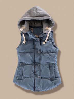 Women's Insulated Vest with Contrast Hood | Charlotte in Blue Gray - Juana Fashion