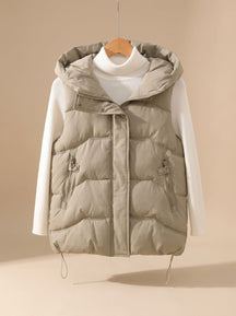 Women's Insulated Hooded Vest with Zippered Pockets | Annika in Khaki - Juana Fashion