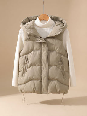 Women's Insulated Hooded Vest with Zippered Pockets | Annika in Khaki - Juana Fashion