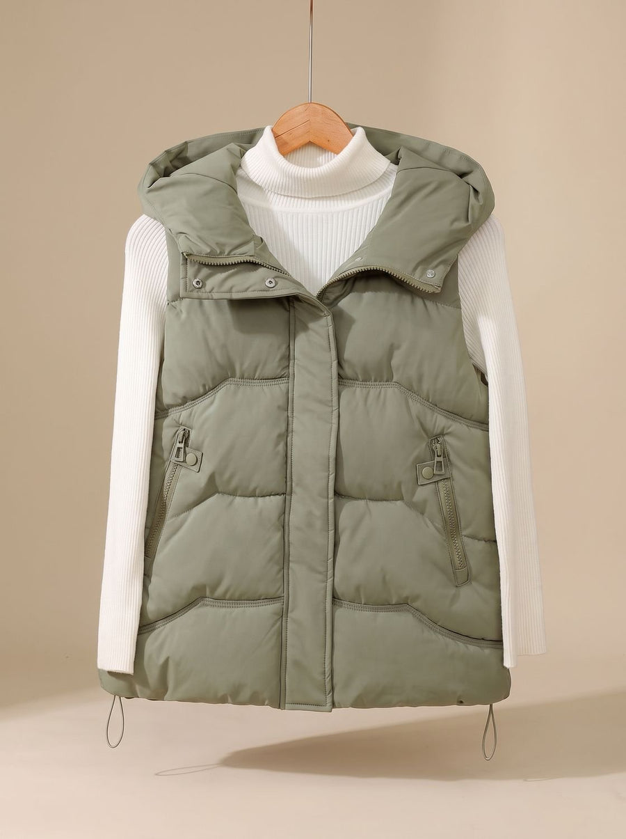 Women's Insulated Hooded Vest with Zippered Pockets | Annika in Green - Juana Fashion