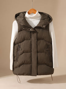 Women's Insulated Hooded Vest with Zippered Pockets | Annika in Brown - Juana Fashion