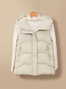 Women's Insulated Hooded Vest with Zippered Pockets | Annika in Off-White - Juana Fashion