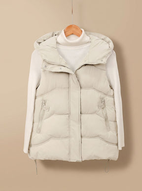 Women's Insulated Hooded Vest with Zippered Pockets | Annika in Off-White - Juana Fashion