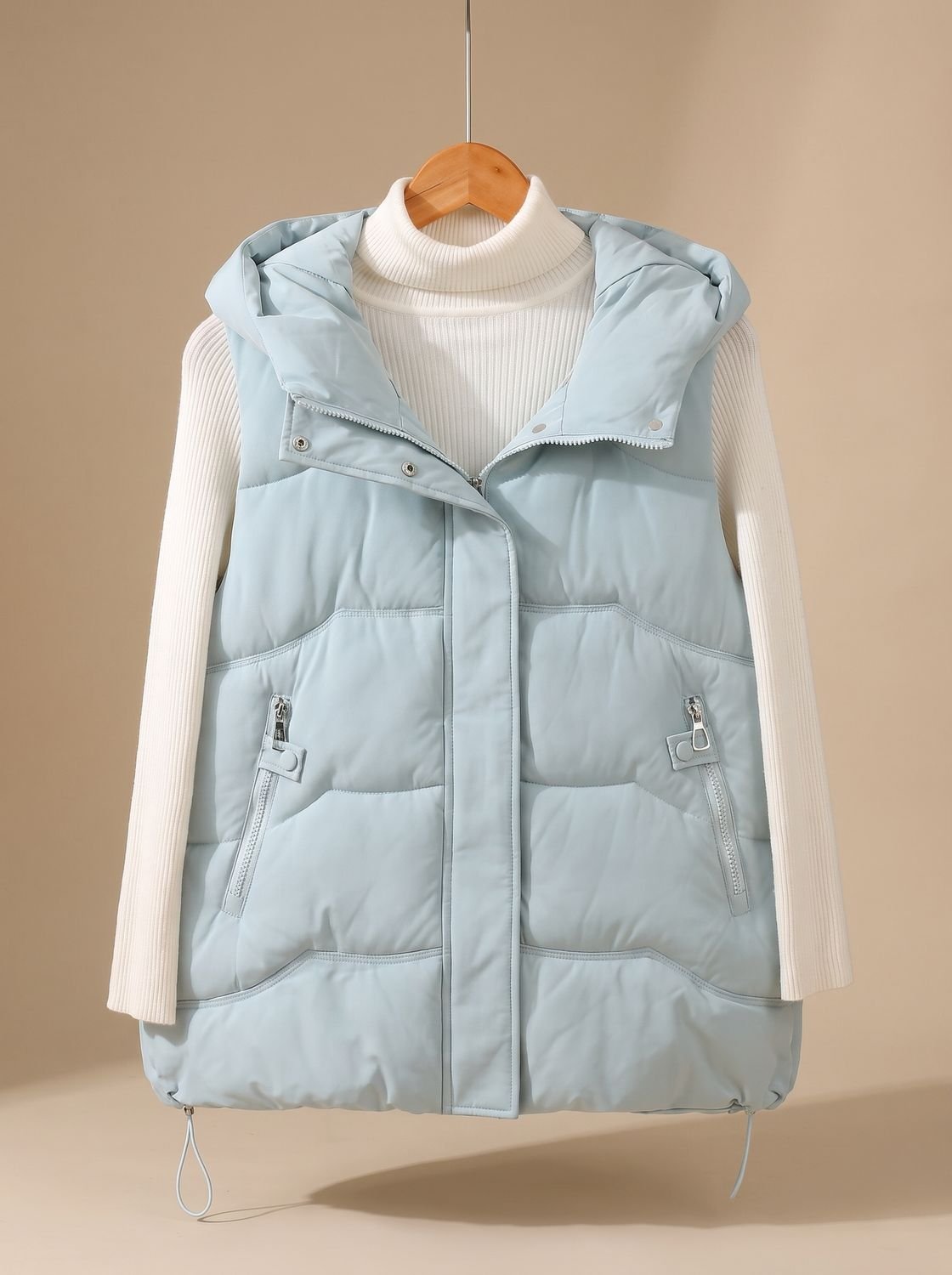 Women's Insulated Hooded Vest with Zippered Pockets | Annika in Blue - Juana Fashion