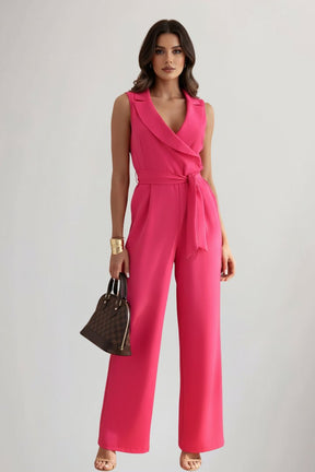 Women's Wide-Leg Jumpsuit with Lapels | Amelie in Fuchsia Pink - Juana Fashion