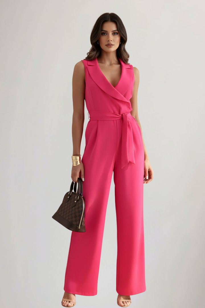 Women's Wide-Leg Jumpsuit with Lapels | Amelie in Fuchsia Pink - Juana Fashion