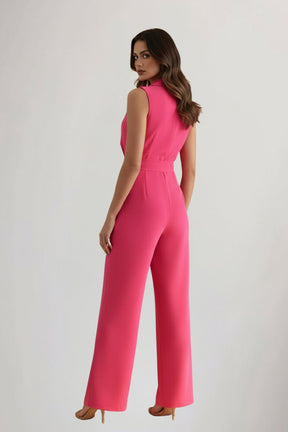 Women's Wide-Leg Jumpsuit with Lapels | Amelie in Fuchsia Pink - Juana Fashion