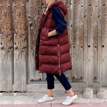 Women's Long Hooded Quilted Vest | Lena in Army Green - Juana Fashion