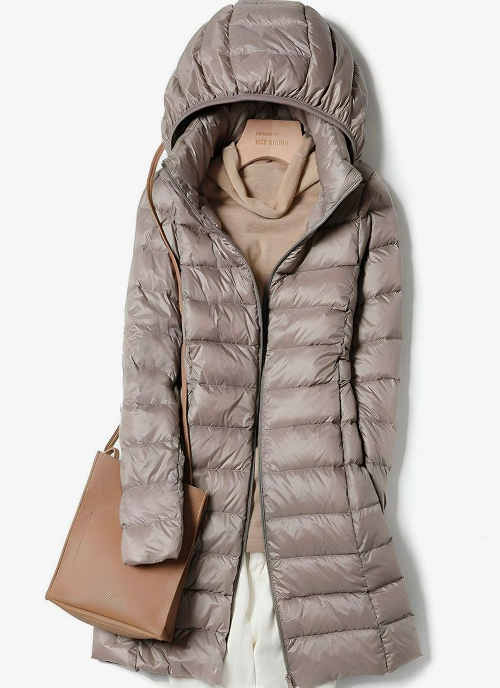 Women's Long Quilted Jacket with Detachable Hood | Hannah in Pink - Juana Fashion