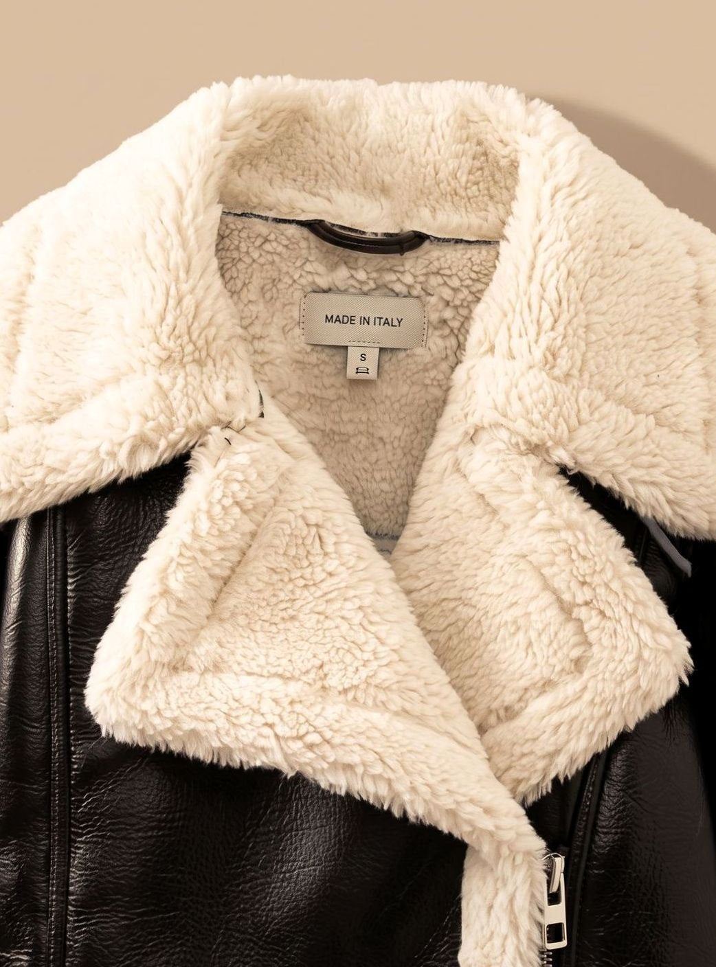 Women's Cropped Faux Leather Biker Jacket with Sherpa | Nora - Juana Fashion