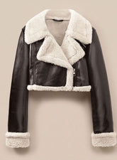 Women's Cropped Faux Leather Biker Jacket with Sherpa | Nora - Juana Fashion