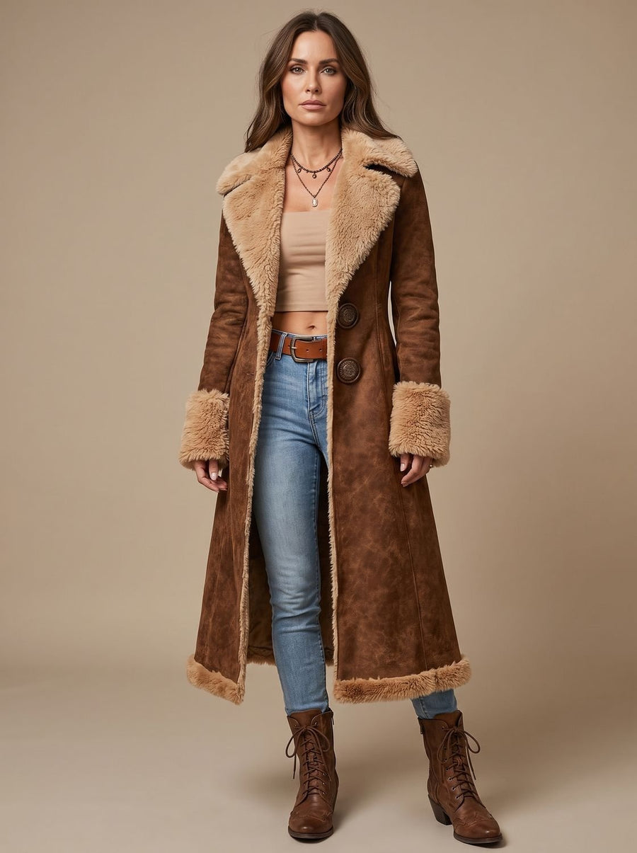 Women's Long Faux Suede Coat with Sherpa | Marie - Juana Fashion