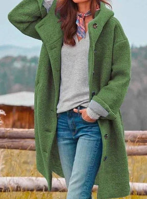 Women's Hooded Button-Front Wool Coat | Mia in Dark Green - Juana Fashion