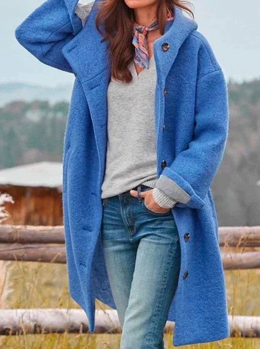 Women's Hooded Button-Front Wool Coat | Mia in Dark Green - Juana Fashion