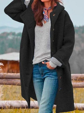 Women's Hooded Button-Front Wool Coat | Mia in Dark Green - Juana Fashion