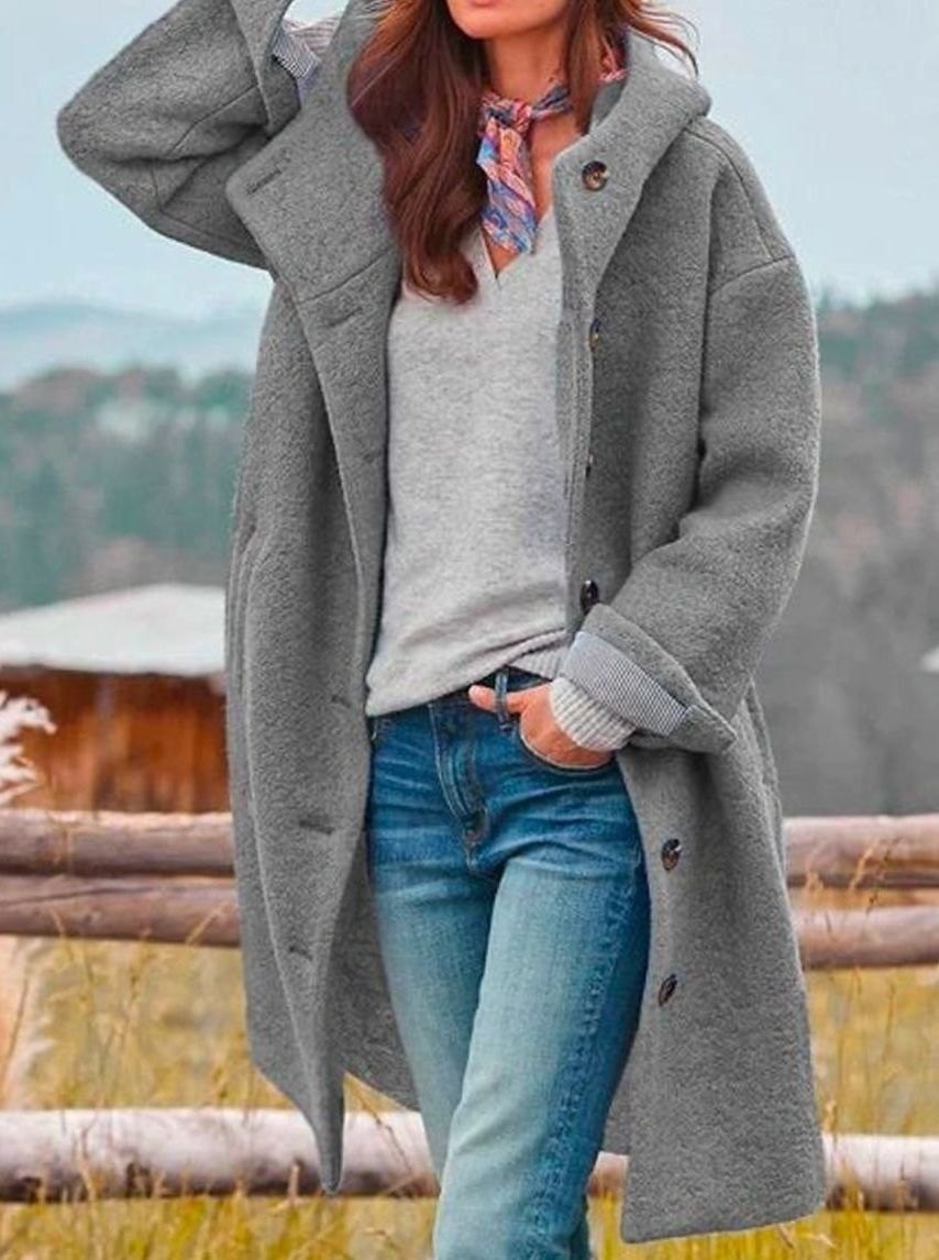 Women's Hooded Button-Front Wool Coat | Mia in Dark Green - Juana Fashion